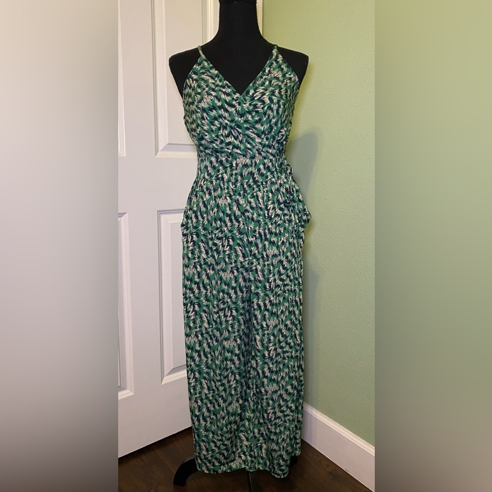 Kaileigh Green Patterned Jumpsuit with Spaghetti Straps NWOT
